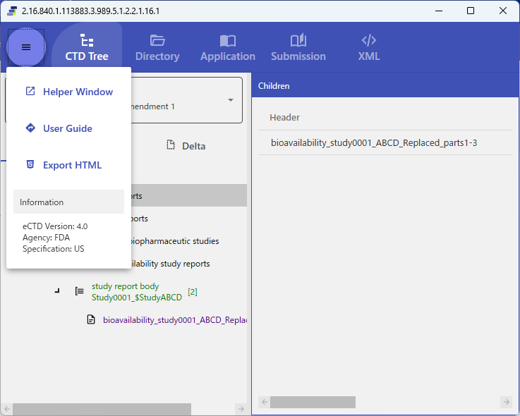 Export HTML menu